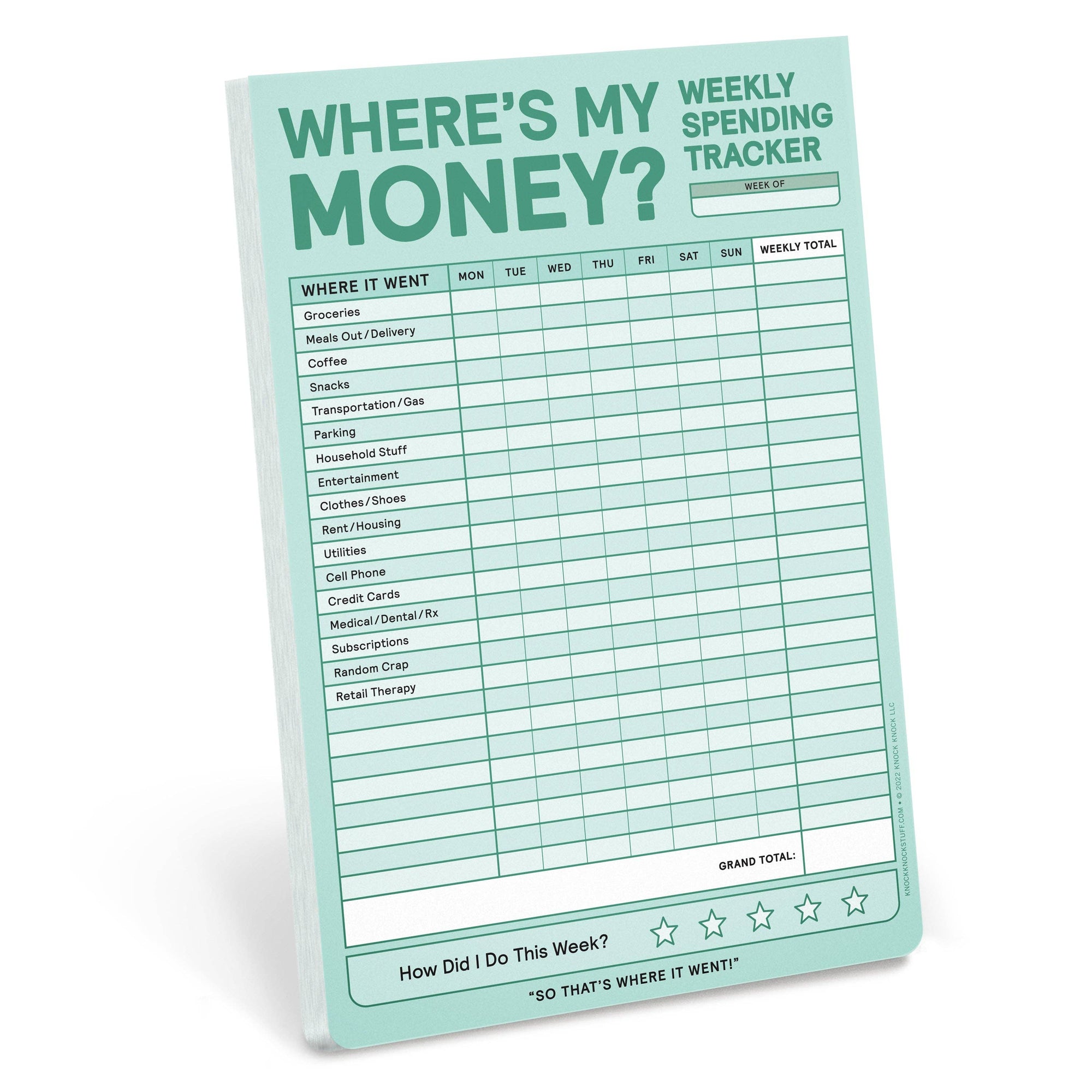 Knock Knock Where's My Money Weekly Budget Tracker Pad (Past