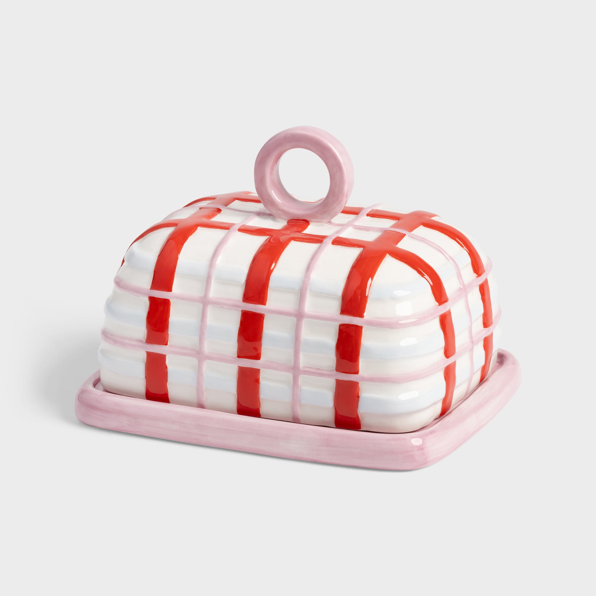 Butter Dish Plaid Pink