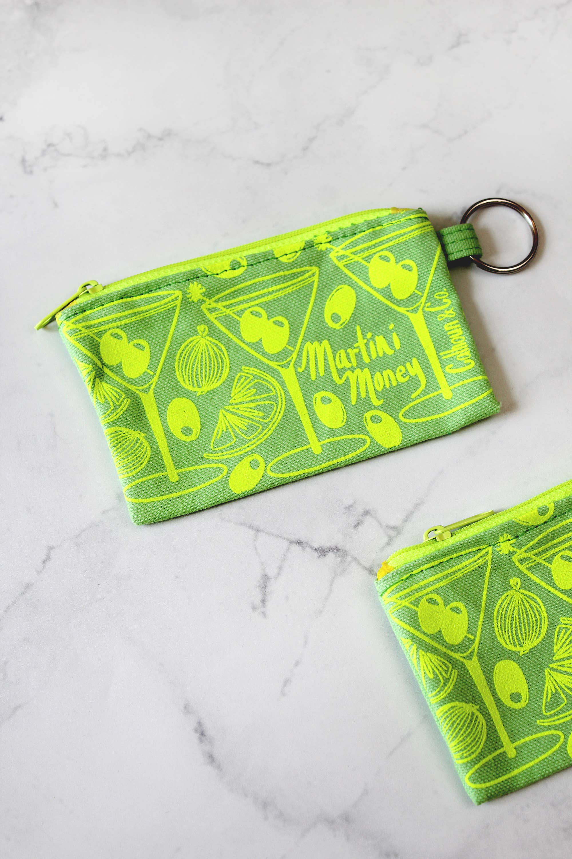 Martini Money Zipper Card Pouch with Keyring