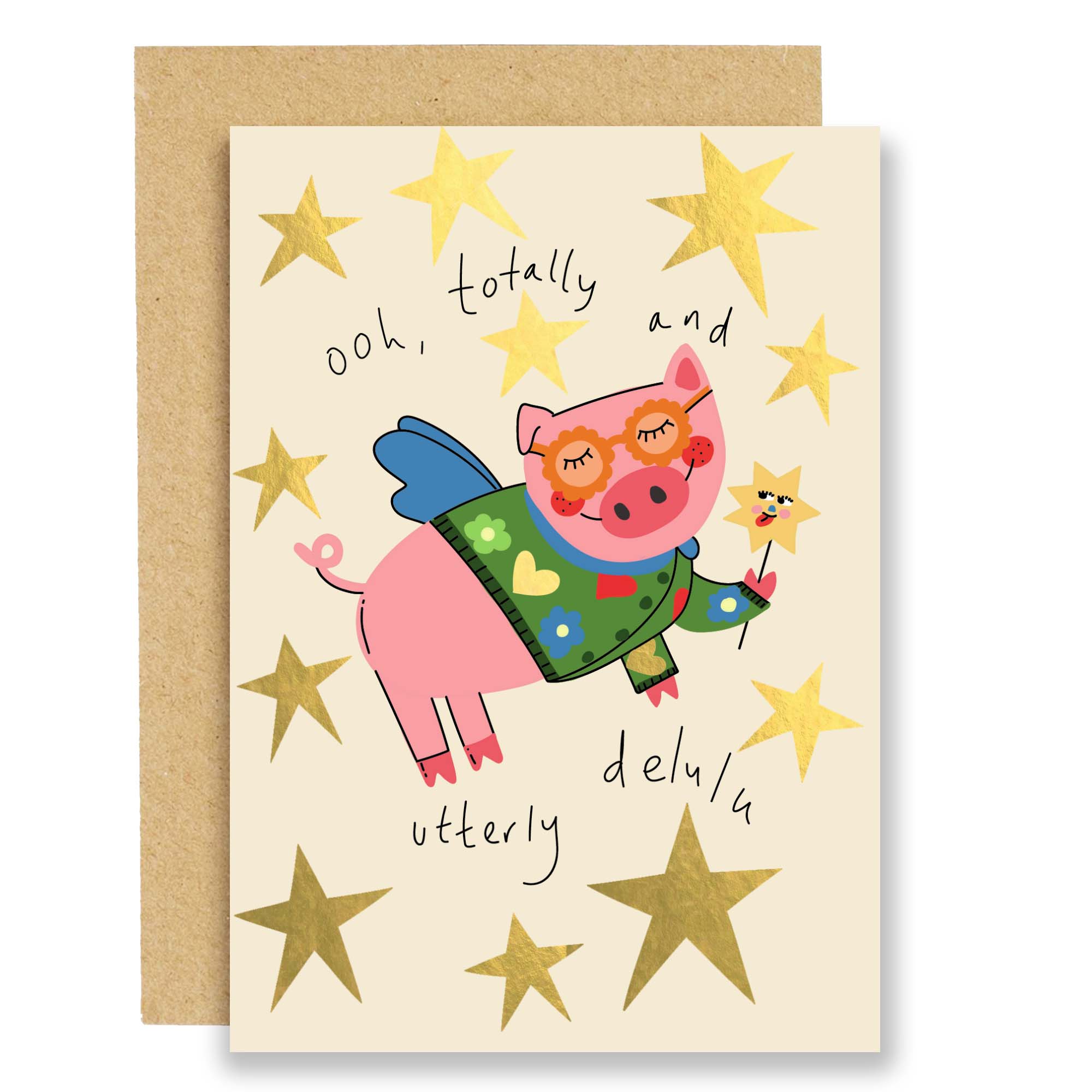 Totally and utterly delulu everyday card- gold foil